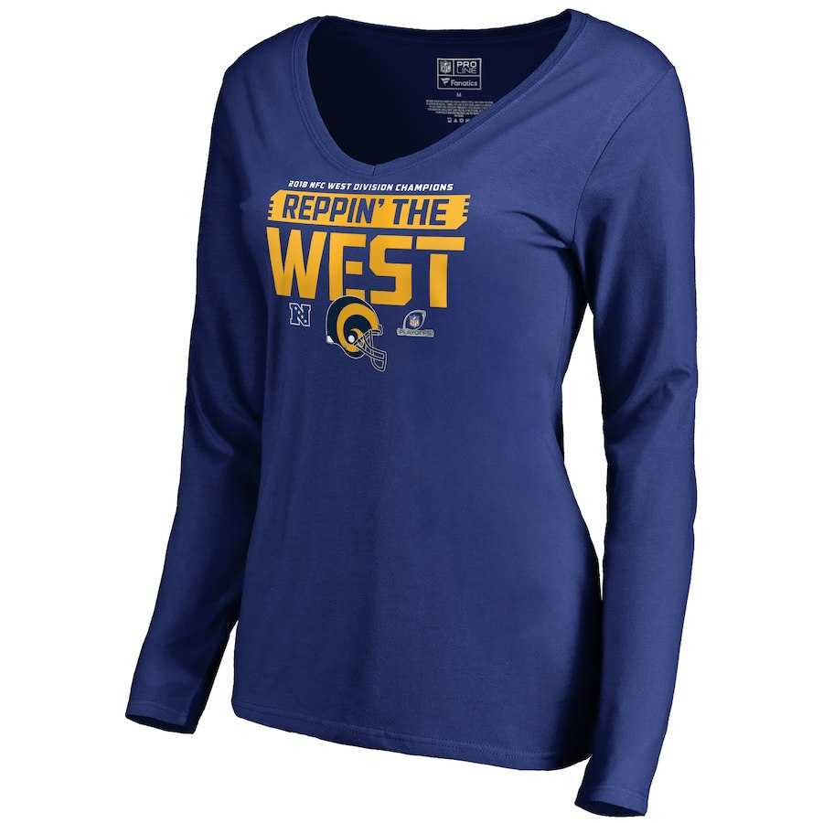 Women Rams Blue Long Sleeve 2018 NFL Playoffs Reppin' The West T-Shirt,We sell and wholesale Women Rams Blue Long Sleeve 2018 NFL Playoffs Reppin' The West T-Shirt on line form chian!